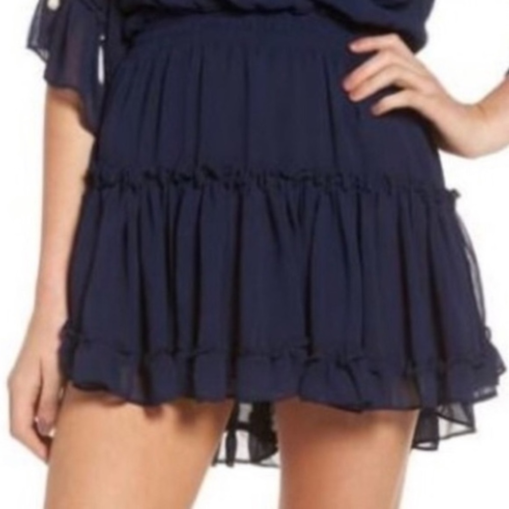 MISA LOS ANGELES REVOLVE ANTHRO SOLID NAVY BLUE TIERED RUFFLED PULLON MINI SKIRT